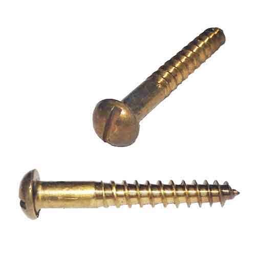 RWS6112B #6 X 1-1/2" Round Head, Slotted, Wood Screw, Brass